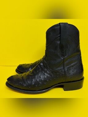 Tecovas  Dean Onyx Black Full Quill Ostrich Western Zip Boots Mens 7.5 EE $600
